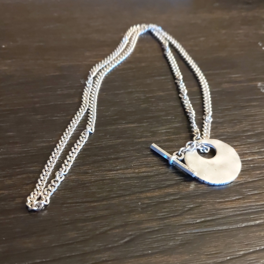 All Saints Silver Hammered Round Pendant Chain